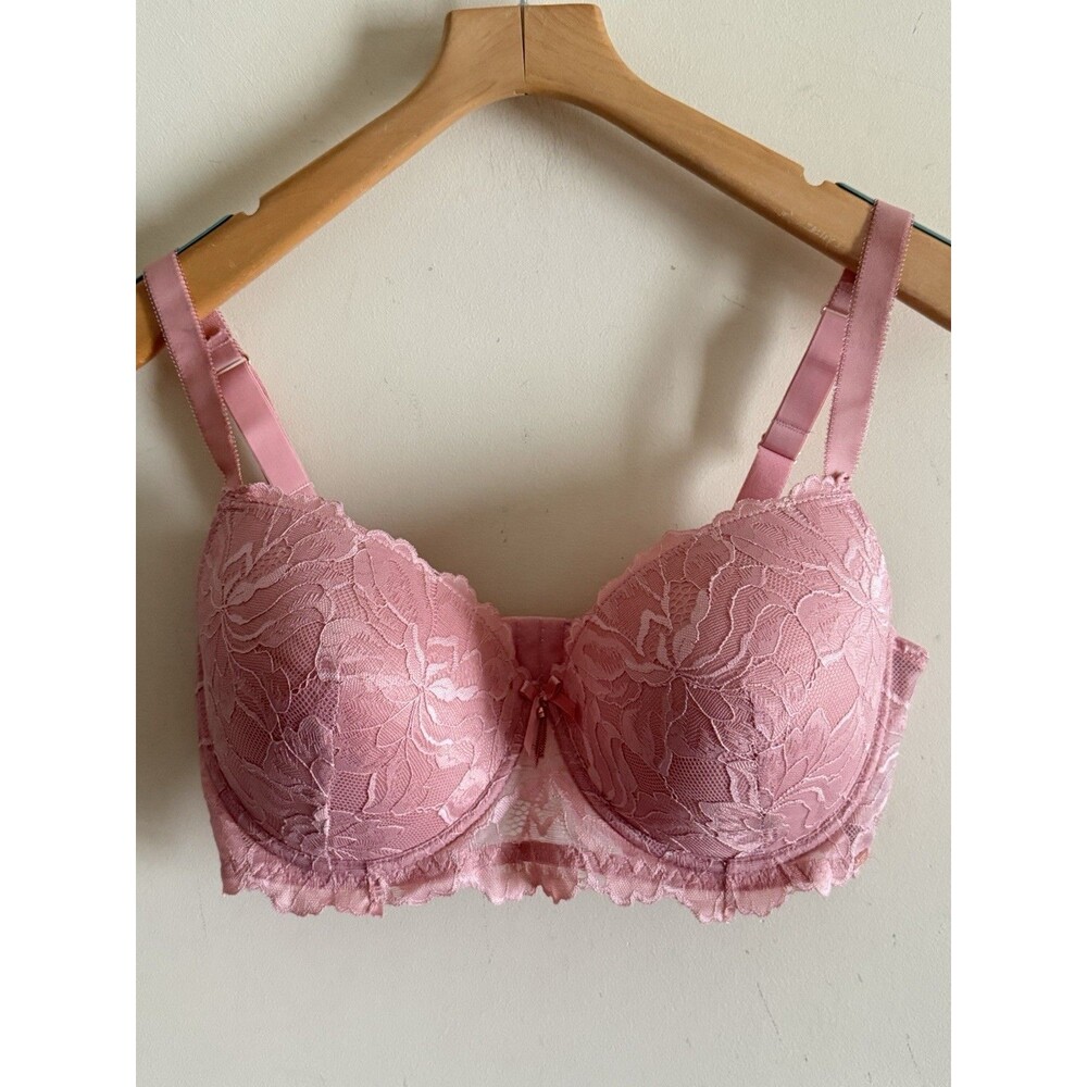 Rachel Roy 40D Pink Lace Nude‎ Lined Underwire 3 Hook Back Closure Demi Bra